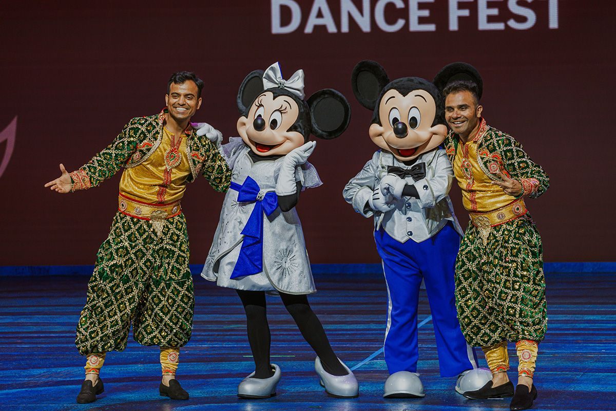Mickey and Minnie welcoming dancers at the 2024 showcase