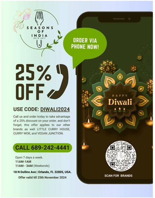 Seasons of India restaurant flyer